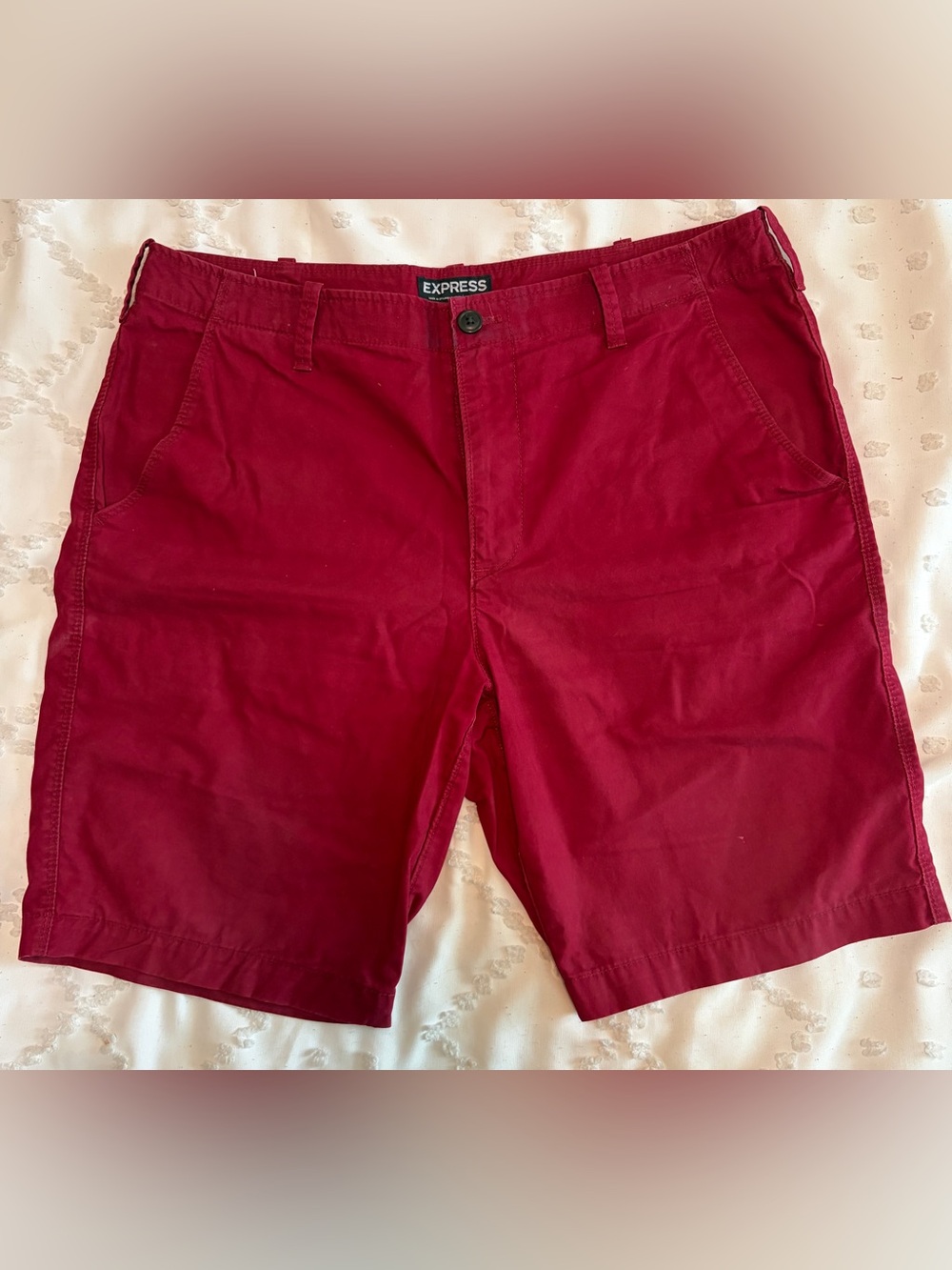 Express Men’s Red Flat Front Cotton Shorts